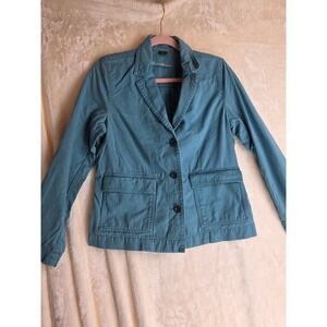 Eddie Bauer Legend Wash Teal Blue Cotton Utility Blazer Jacket Womens M